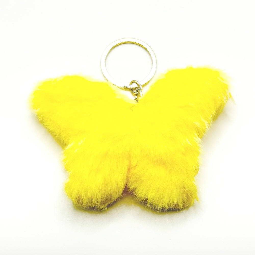 Butterfly Keychain Charm Unisex Small Yellow Faux Fur Plush Accessory